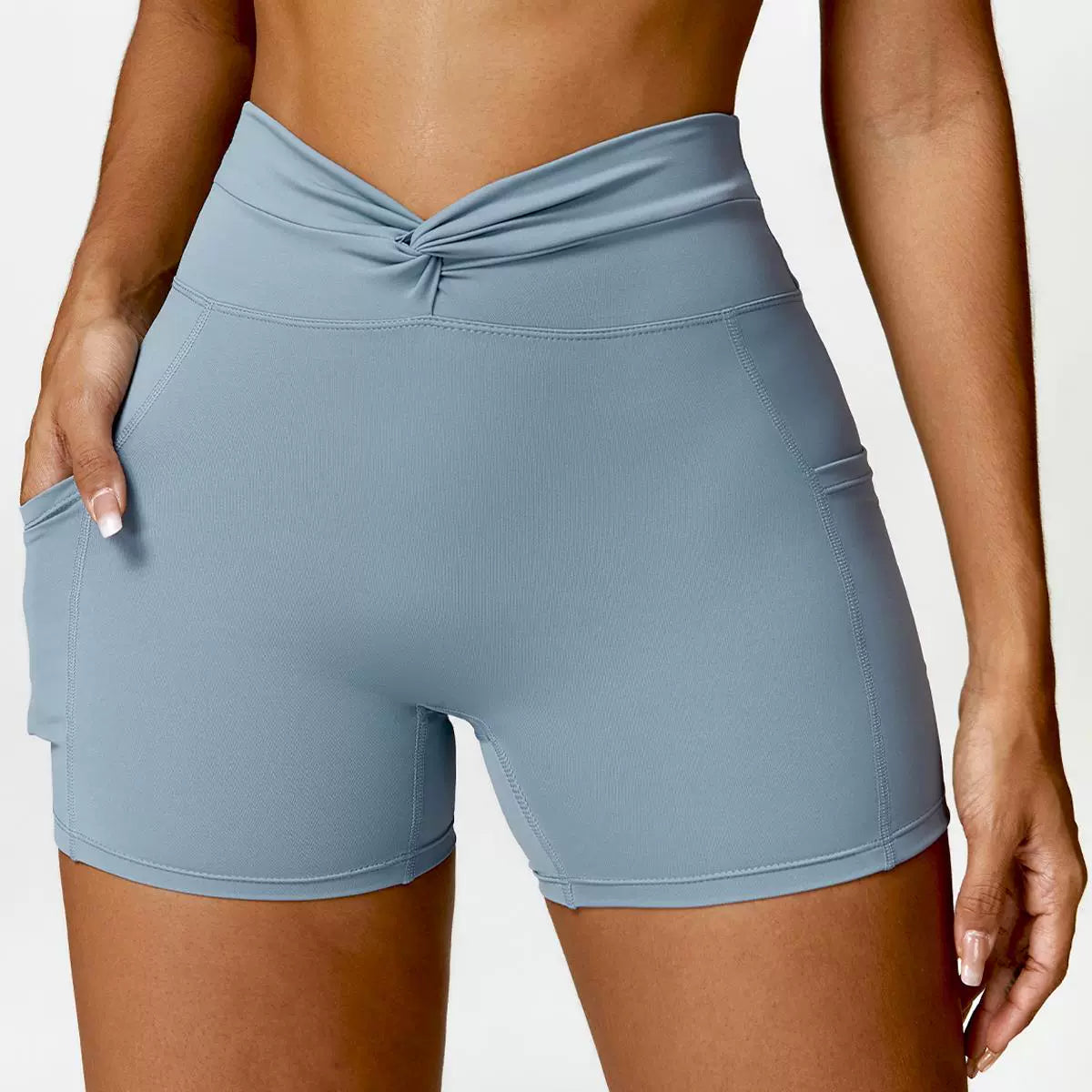 The GloFit Women V Waist Workout Fashion Shorts High Waisted Tummy Control with Pocket