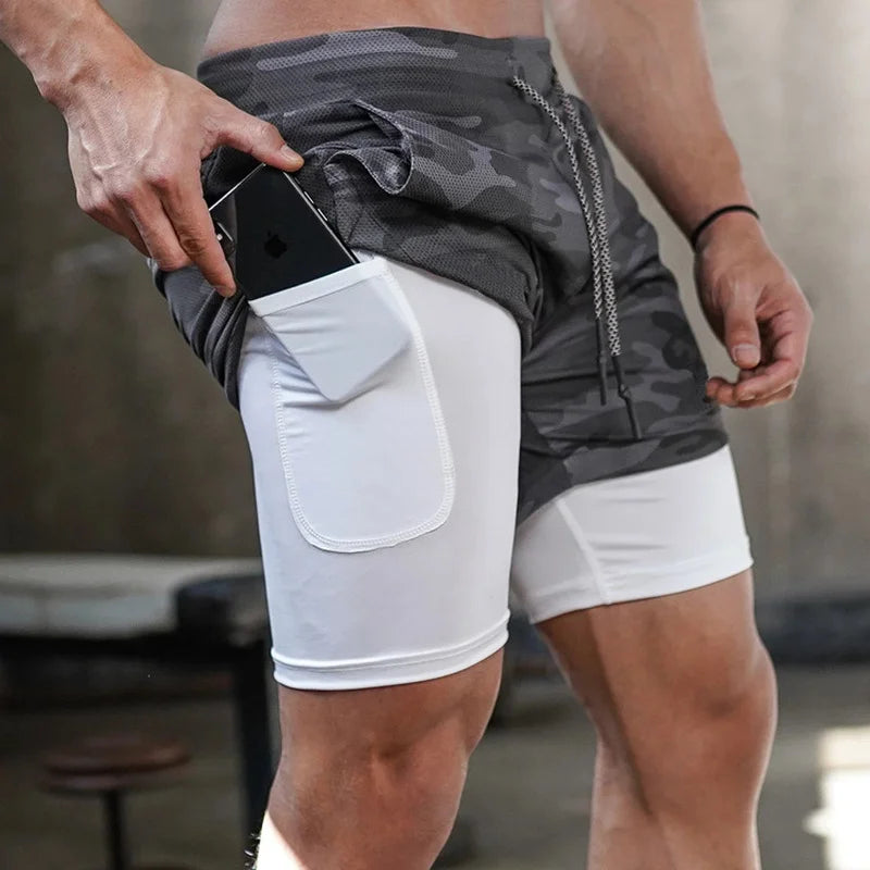 GloFit Men’s 2 in 1 Running Shorts Quick Dry Light Weight With Towel Slot and Pockets